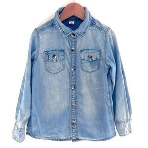 NEW Western Soft Chambray Denim Shirt, Flap Pockets, Roll-Up Cuffs, Button-Down